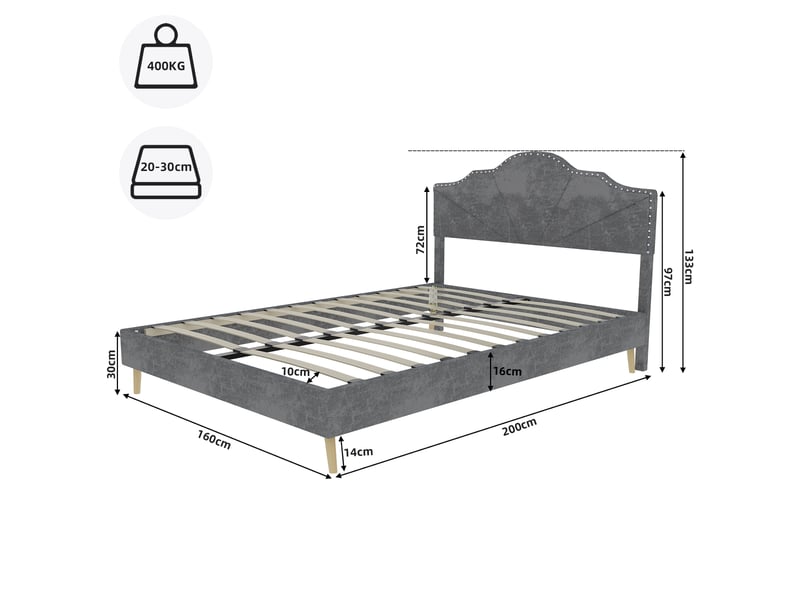  Lit 160x200 cm gris structure basse multifonction tête moelleuse sans matelas  - Conforama C