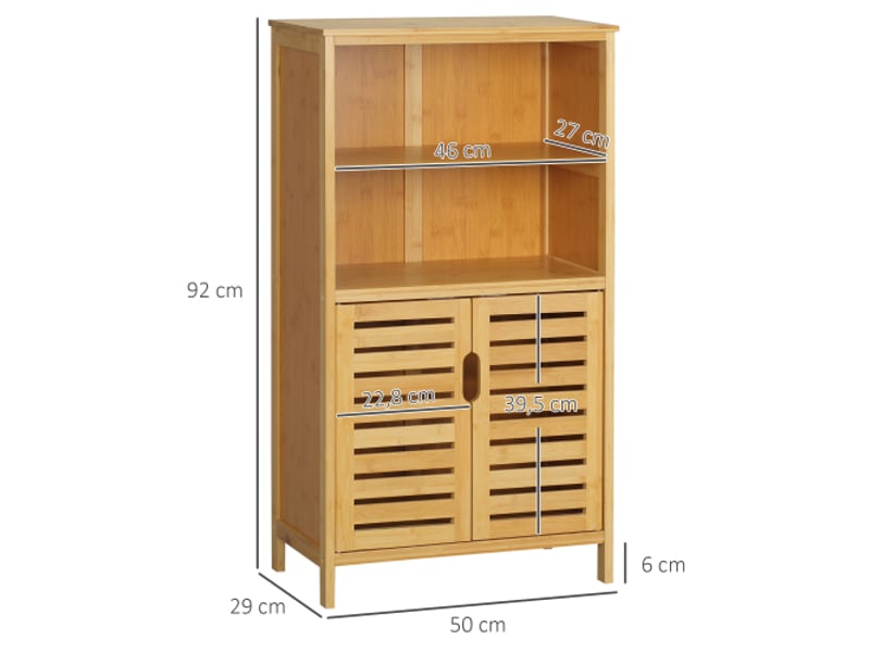  Meuble sous vasque en bambou, portes à lamelles, anti-basculement, style campagne, polyvalent  - Conforama C
