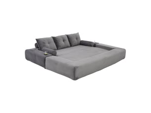Canapé convertible 3 places avec ressorts, poches et porte-gobelet, en velours côtelé gris foncé 232 × 98 × 80 cm