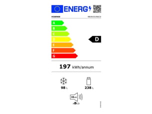 Refrigerateur combiné (congél en bas) froid Ventilé (no frost): sans givre <strong>HISENSE</strong> RB3N331NACD -  largeur 59.5 cm x hauteur 200.4 cm
