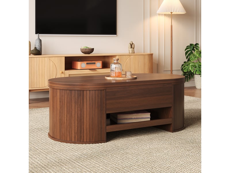 Table basse relevable avec rangement et étagère coulissante pour salon en mdf 110×55,5×40 cm noyer naturel - Conforama C