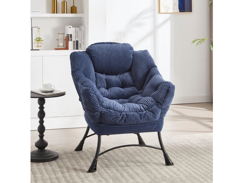  Fauteuil lounge 25x27x37 pouces ottomane, structure en métal, doux et confortable, revêtement flanellette bleu marine  - Conforama D