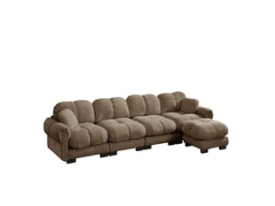 Canapé d'angle modulable 4 places modenvie avec repose-pieds mobile, tissu chenille marron, 330 x 149 x 90 cm