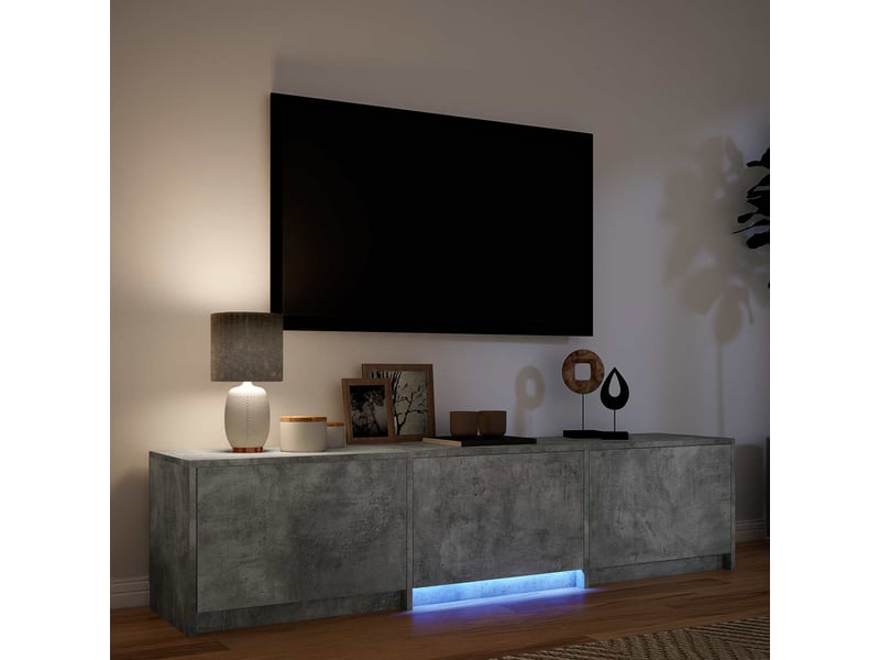 Meuble tv - banc tv - meuble de rangement avec led 165x34x40 cm gris béton bois d’ingénierie  - Conforama D