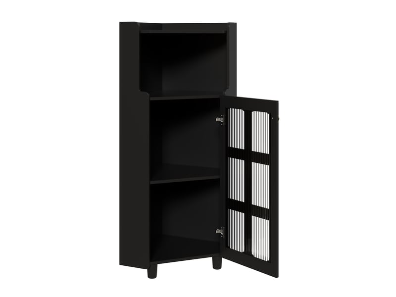  Meuble d'angle avec led - 63.5x124cm - armoire de coin autoportante avec porte en verre flûté et rangement en bois mdf - noir  - Conforama C