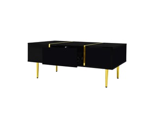 Table basse 100x60x41,5 cm avec 2 tiroirs, noir et doré