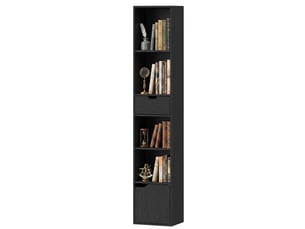 Bibliothèque à 6 étagères avec tiroir et étagère réglable, meuble de rangement autoportant, 30 x 24 x 158 cm, noir