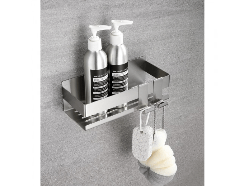  Étagère de salle de bain sans perforation, en acier inoxydable 304 avec 2 crochets, 22x9x7,5cm  - Conforama C