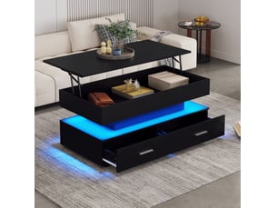 Table basse relevable led 100 x 50 x 44 cm noire avec rangement