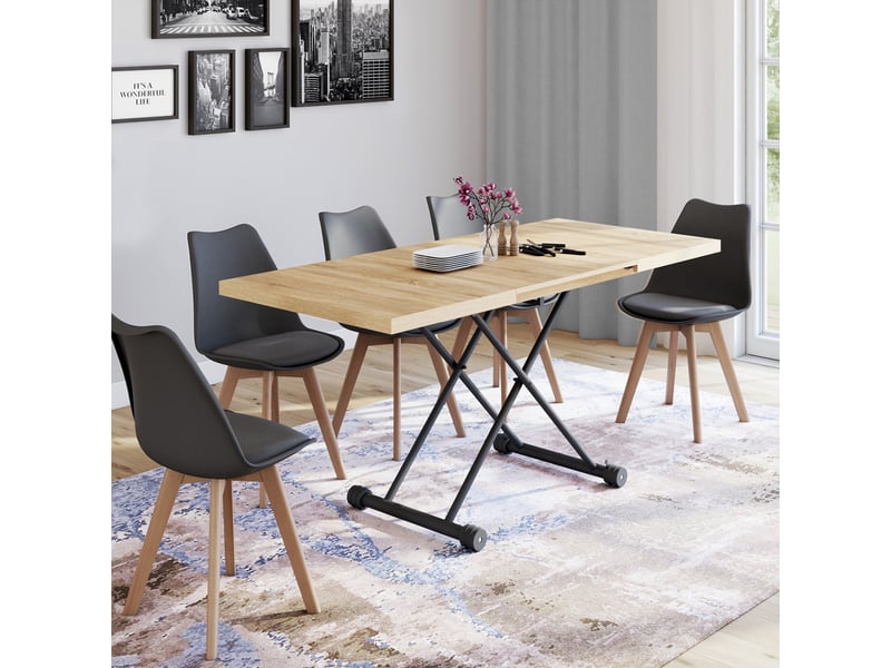 Table basse extensible relevable en table à manger rectangulaire altura bois et noir design industriel  - Conforama D
