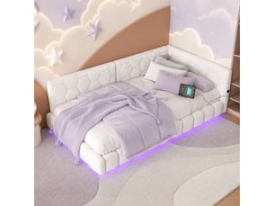 Lit banquette 90x200 cm avec éclairage led 16 couleurs, port usb et usb-c cravdom