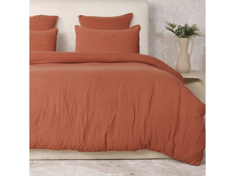  Parure housse de couette 240x220cm + 2 taies 100% gaze de coton lavée safran - valma VALMA - Conforama C