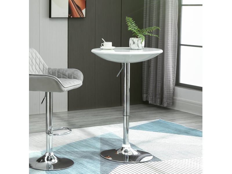 Table de salle à manger réglable en hauteur avec plateau rotatif, pied en métal, blanche, pour cuisine ø61 × 76-97 cm - Conforama B