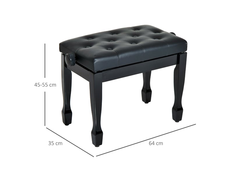 Banc de piano, banc de clavier réglable en hauteur en bois massif, tabouret piano avec siège rembourré polyuréthane à 10 boutons, stable et antidérapant, noir, charge 200kg  - Conforama C