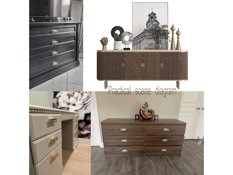  4 pièces de poignées de tiroirs en doré brossé pour meuble tv, élégantes poignées en cuivre doré, motifs chinois modernes à doubles trous  - Conforama C
