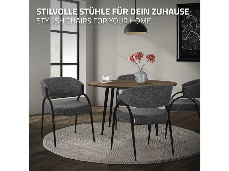  Ml-design lot de 2 chaises de salle à manger rembourrées en tissu bouclé, avec accoudoirs et dossier incurvée, cadre en acier, rembourrage confortable, pour salon cuisine bureau, 120 kg, anthracite ECD Germany GmbH - Conforama E
