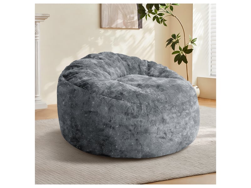 Fauteuil pouf de lecture à assise large, garnissage en mousse à mémoire de forme pour salon et chambre, en flanelle grise - Conforama B