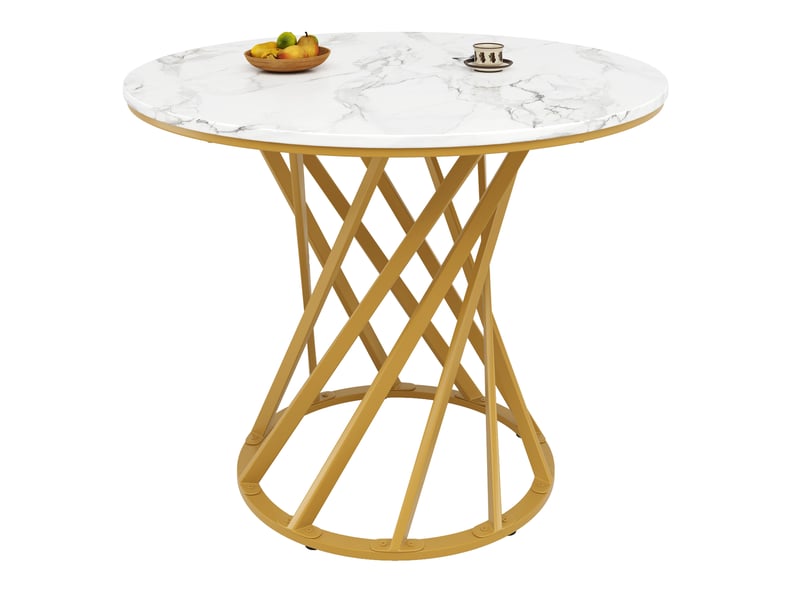  Table à manger ronde 80 x 80 x 76 cm, plateau mdf blanc et pieds métal dorés  - Conforama A