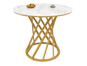Table à manger ronde 80 x 80 x 76 cm, plateau mdf blanc et pieds métal dorés