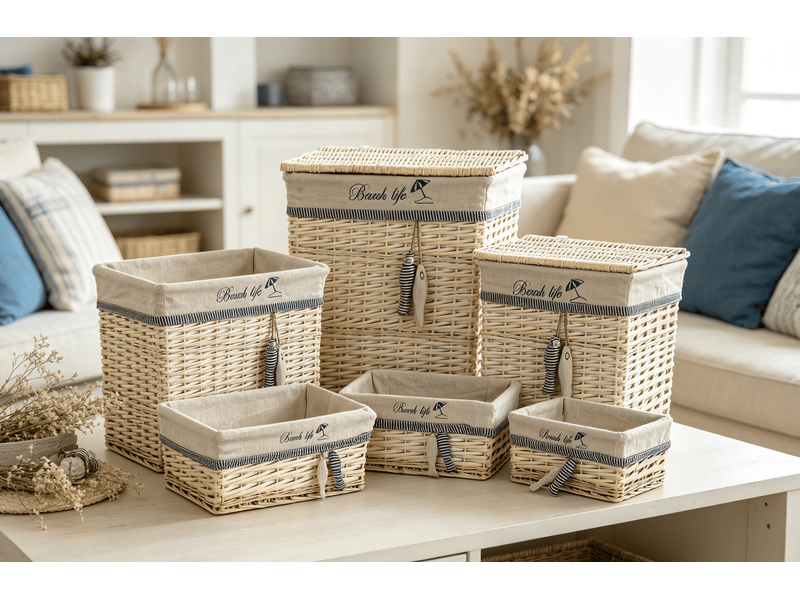  Ensemble de paniers dkd home decor bleu beige méditerranée 5 pièces S3042965 - Conforama C