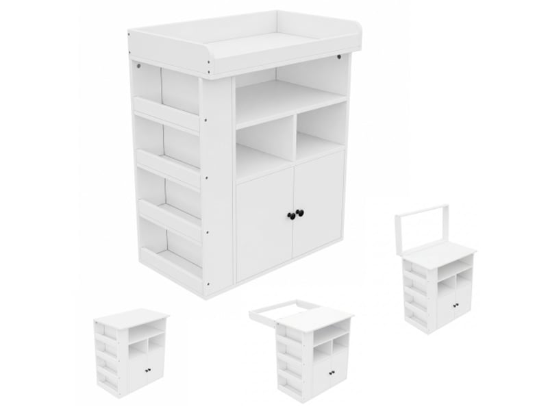  Commode à langer 2 en 1, 82x50x100 cm, meuble à langer avec rangements, mdf, blanc, sans matelas à langer  - Conforama A