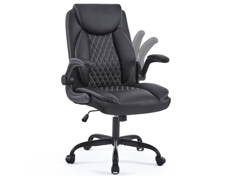  Chaise de bureau ergonomique avec soutien lombaire, accoudoirs relevables et hauteur réglable en simili cuir noir  - Conforama A