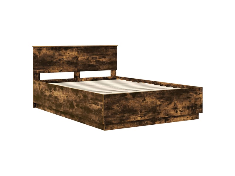 Lit double- lit adulte - cadre de lit chêne fumé 150 x 200 cm bois d'ingénierie - Conforama D