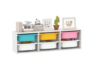 Étagère de rangement en bois pour jouets d'enfants avec 6 bacs en plastique amovibles, multicolore