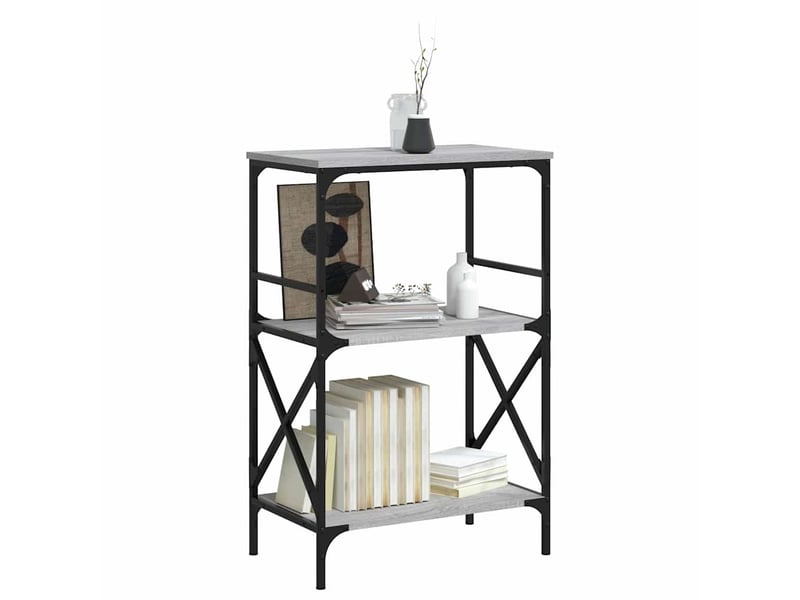  Bibliothèque à 3 niveaux, armoire à livres sonoma gris 59x35x90,5 cm  - Conforama C