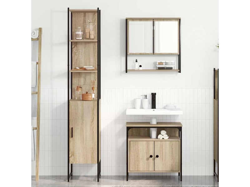  Ensemble de mobilier de salle de bain 3 pc chêne sonoma cf64371  - Conforama D