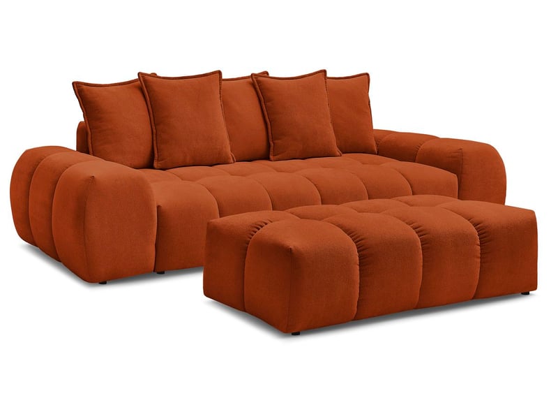  Bobochic canapé droit fixe 3 places everest tissu texturé avec pouf orange EVEREST - Conforama A