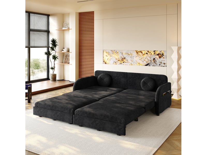  Canapé 3 places 3-en-1 extensible 206x84x90 cm en chenille noir  - Conforama B