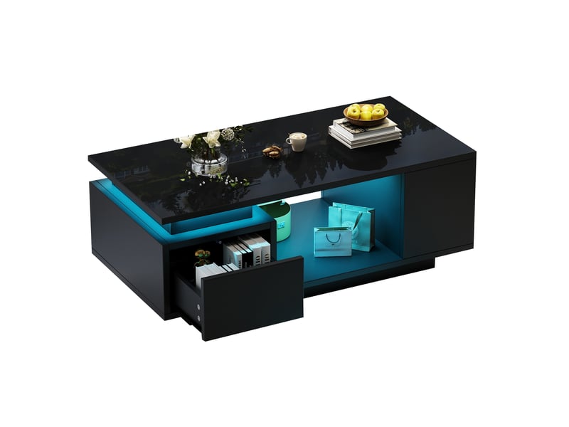  Table basse de salon, avec tiroir, 100 x 50 x 36 cm, coloris noir, pour salon, pour maison et appartement, pour usage quotidien  - Conforama C
