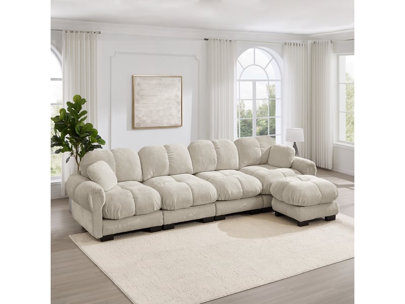 Canapé d'angle 4 places en l modulable avec ottomane mobile 330 x 149 x 90 cm assise matelassée - Conforama B