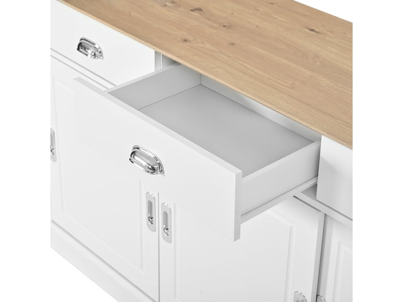  Buffet bas 3 portes coulissantes et 3 tiroirs, meuble de rangement, blanc, 140 x 40 x 77 cm, mdf Fay Lum - Conforama E