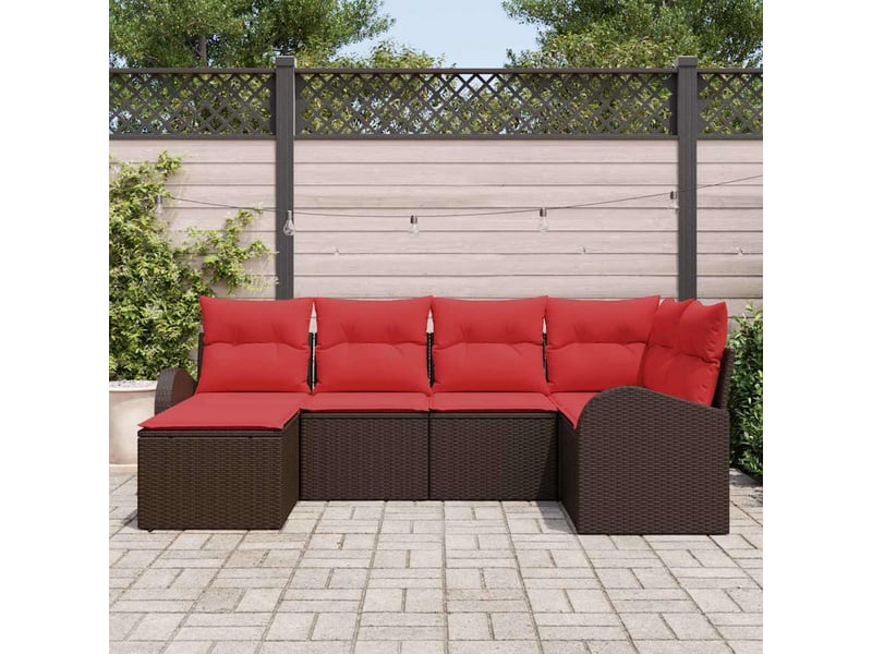  Ensemble de canapés 6 pc marron et rouge polyrotin cf22773  - Conforama C