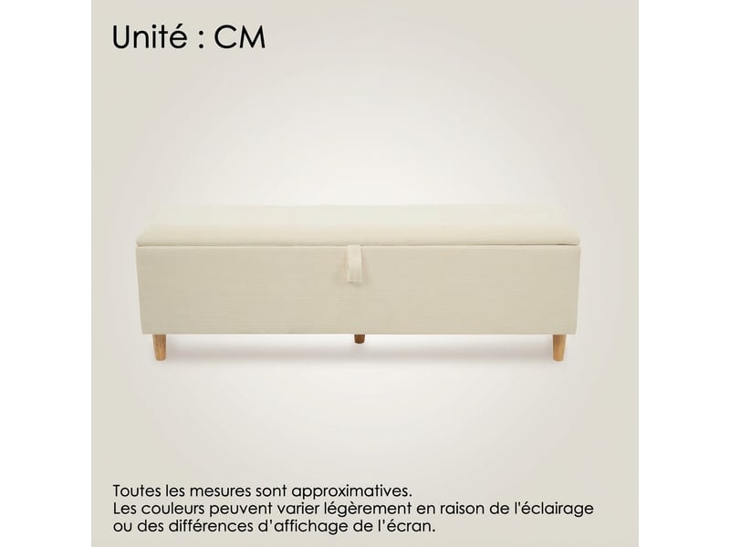  Banc de lit beige 165 cm en velours côtelé avec coffre hydraulique  - Conforama C
