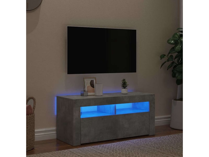  Meuble tv - banc tv - meuble de rangement avec lumières led gris béton 90x35x40 cm  - Conforama B