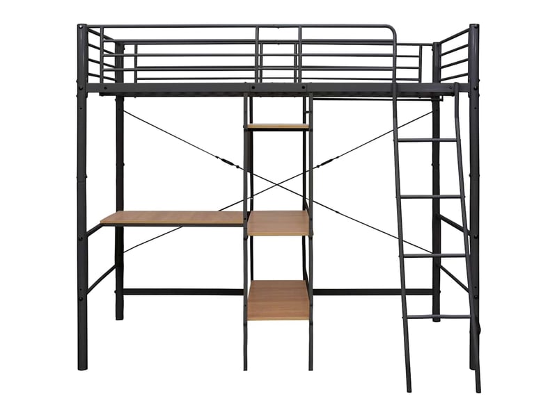  Lit superposé enfant, lit simple avec table sans matelas gris métal 90x200 cm  - Conforama C