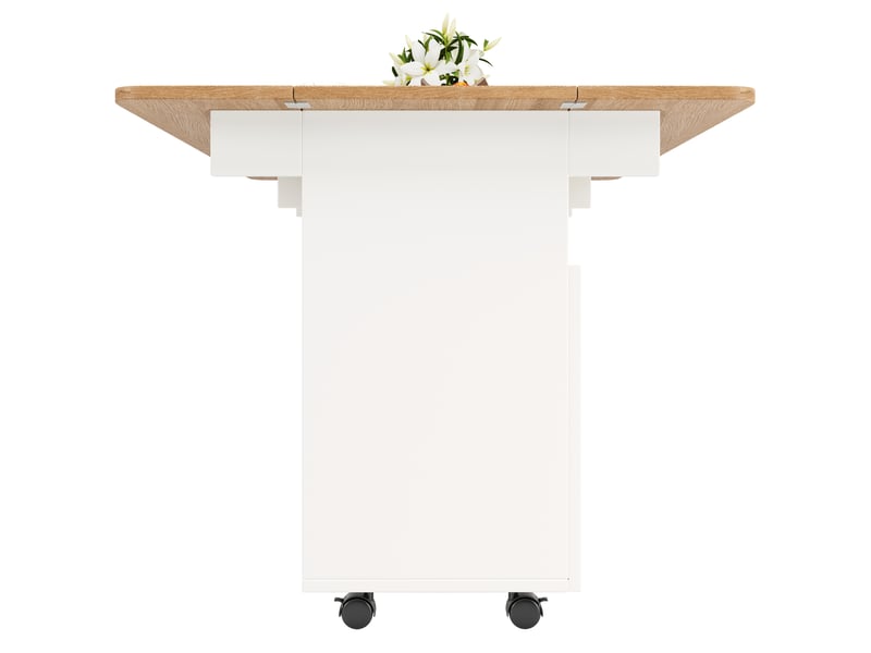  Îlot de cuisine avec plateau rabattable et desserte de cuisine sur roulettes, meuble de rangement blanc en mdf avec portes en verre, 120x70x79.5cm  - Conforama W