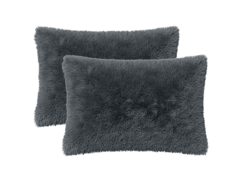  Lot de 2 coussins avec oreiller, coussins décoratifs heerlen anthracite fleece pv cf50370  - Conforama A