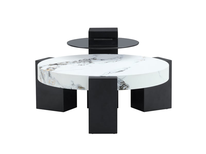  Tables basses gigognes démontables pour salon en mdf et verre 61×61×30 cm et 44×44×44 cm blanc et noir  - Conforama A