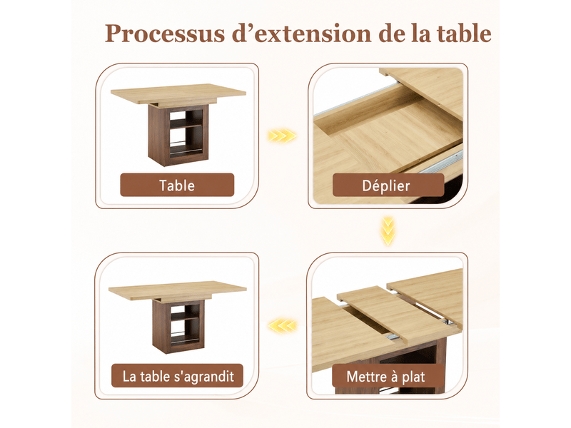  Table à manger extensible 130160x80cm - plateau mdf - rangements intégrés (2 étagères) - capacité 113kg - noyer et bois clair Bubbly Shop - Conforama C