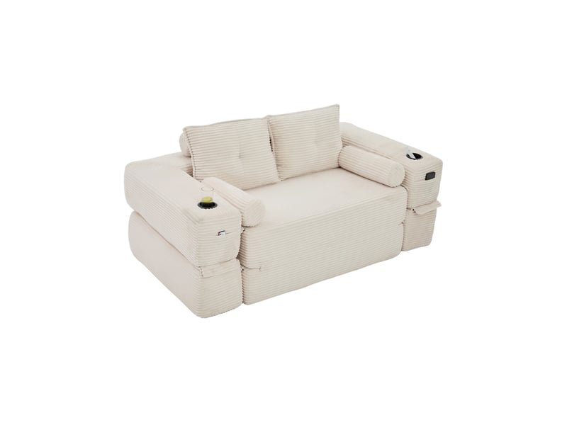 Canapé convertible 2 places 180x98x80 cm en velours côtelé avec porte-gobelet beige chicfurn - Conforama A