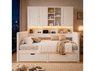 Lit avec rangement 140x200 cm <strong>KORFEE</strong> <strong></strong> coloris blanc