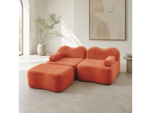 Canapé d'angle modulaire fixe 2 places en velours orange avec ottoman, forme vague pour le salon moderne