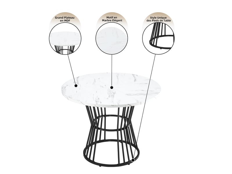  Table ronde 100×75 cm, avec pieds en métal, couleur doré et blanc, panneau mdf imitation marbre (non en marbre), design élégant  - Conforama E