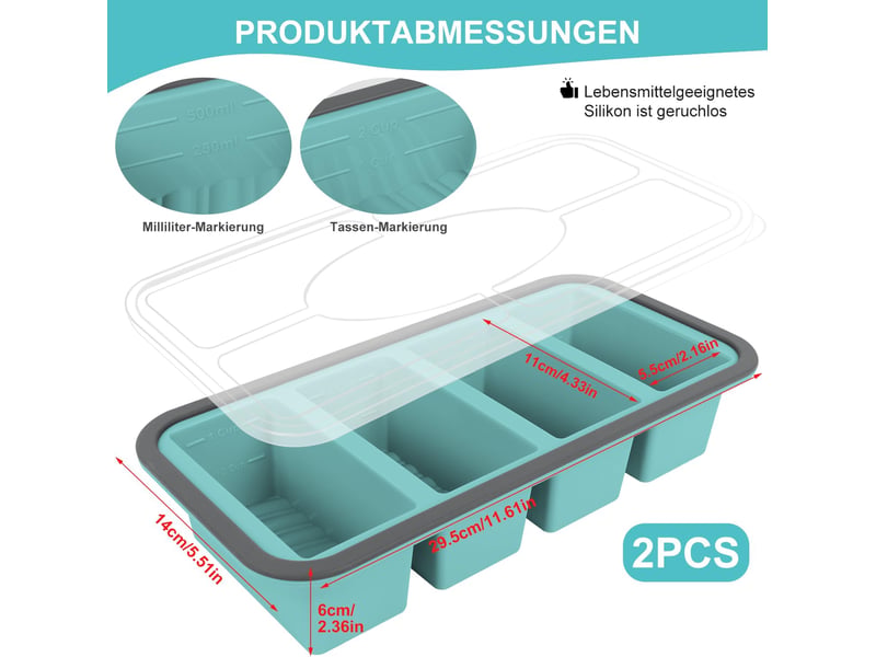  Moule à soupe en silicone avec couvercle, boîte à lunch compartimentée, 4 compartiments, 1000 ml, ensemble de 2 pièces, bleu ZYS01846LHY - Conforama B