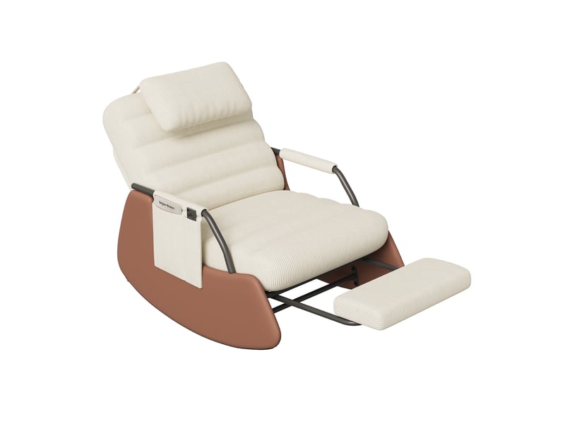  Fauteuil à bascule avec repose-pieds pliable, dossier réglable, fauteuil inclinable avec appui-tête et rembourrage épais, fauteuil de salon pour chambre d'enfant, beige (velours côtelé)  - Conforama A