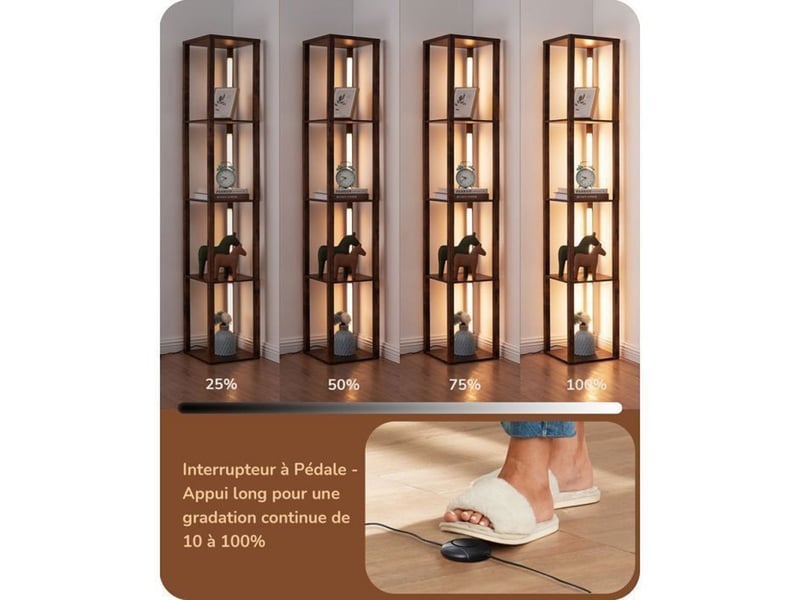  Lampadaire led 20w avec tige rotative 360 et 4 tablettes bois brun 370618_AAAYF22709_6_DROPFR - Conforama B